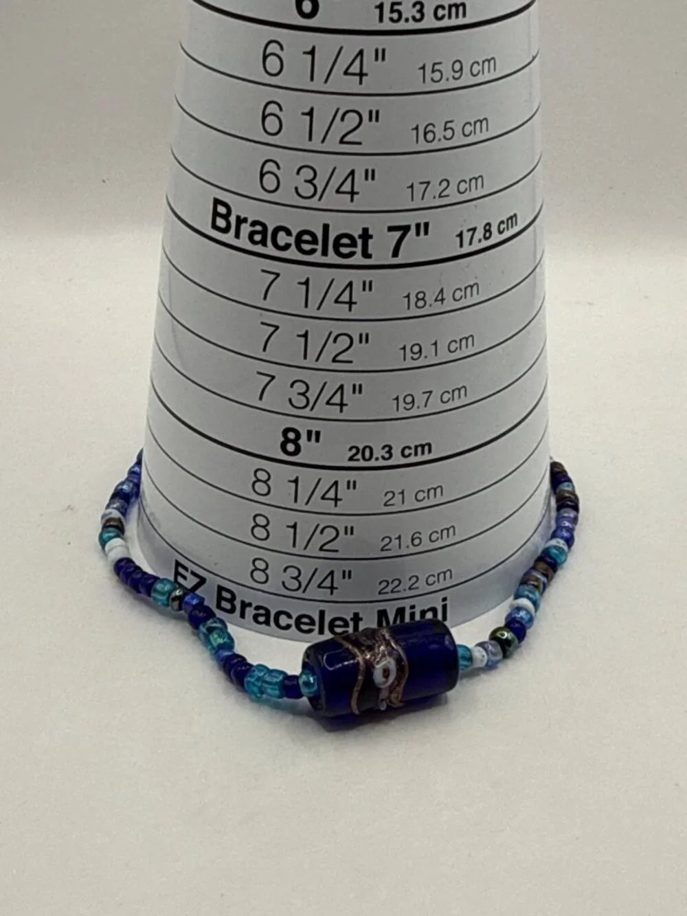 Handmade Blue Glass Seed Bead Anklet Cobalt Focal Lampwork Evil Eye Boho